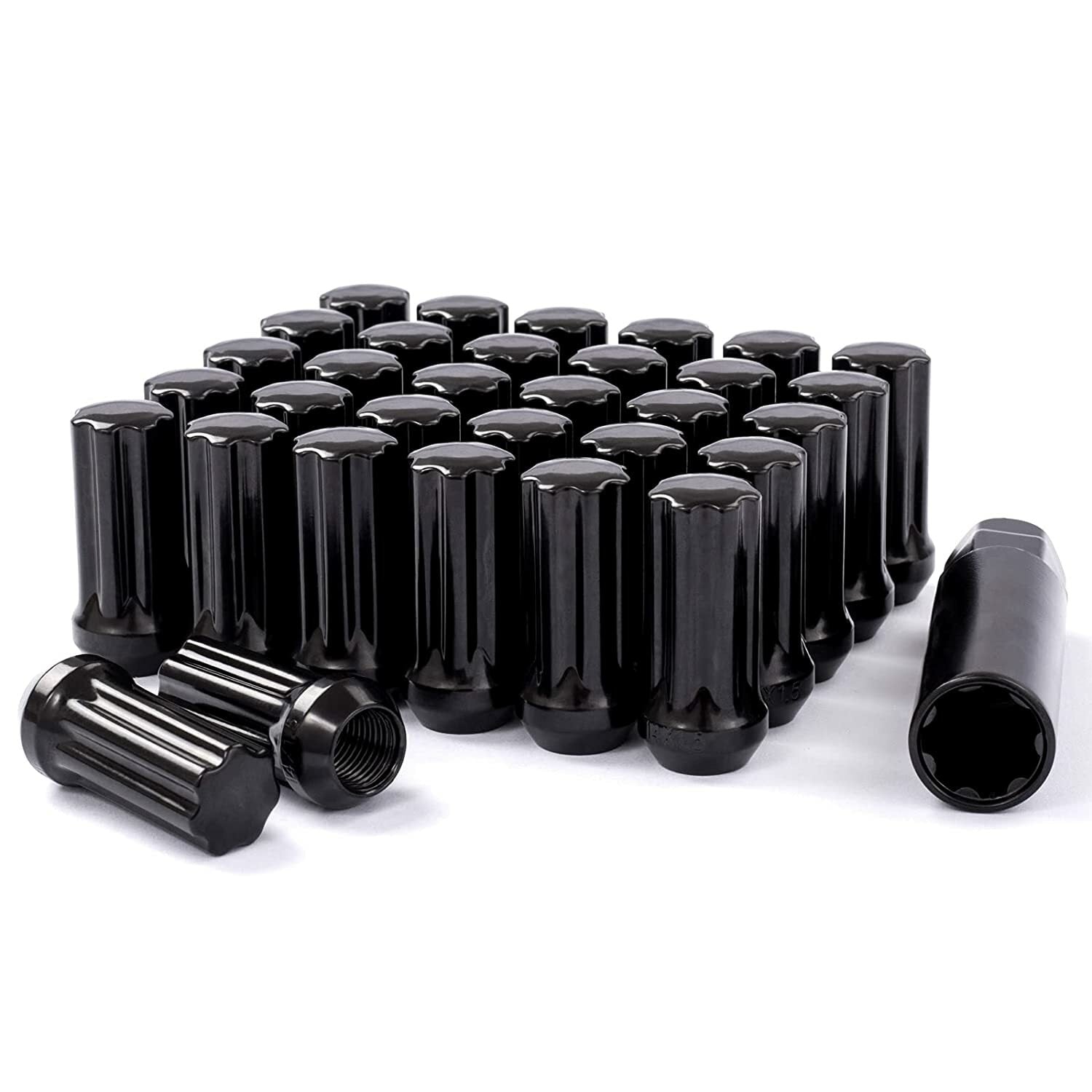 32 Black Spline Lug Nuts 2" Fit 1987-1998 Ford F-250 F-350 9/16-18 +Security Key