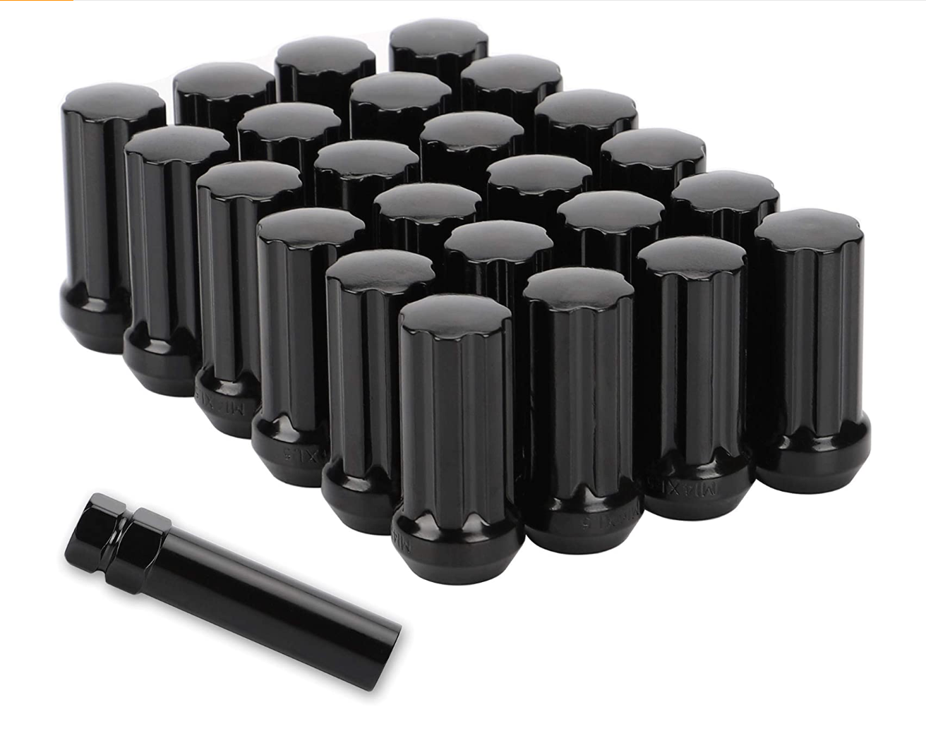 24 Black Spline Lug Nuts 2" Inch Fits Dodge, Jeep, Ram 1/2x20 7 Spline Tall +Key