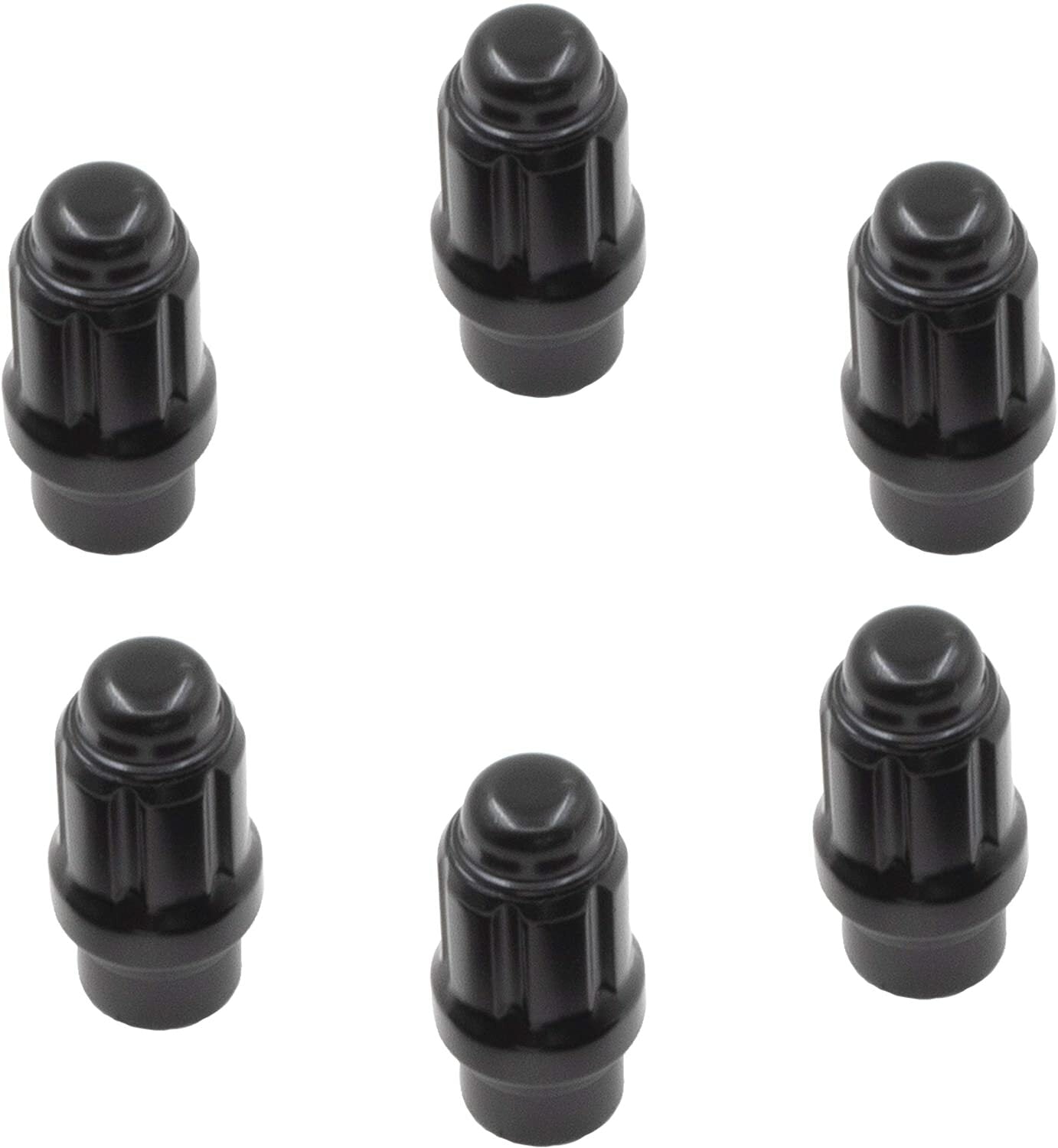 6 PC 12x1.5 Black Extended Thread Spline Lug Nuts ET Tapered Conical Seat NO KEY