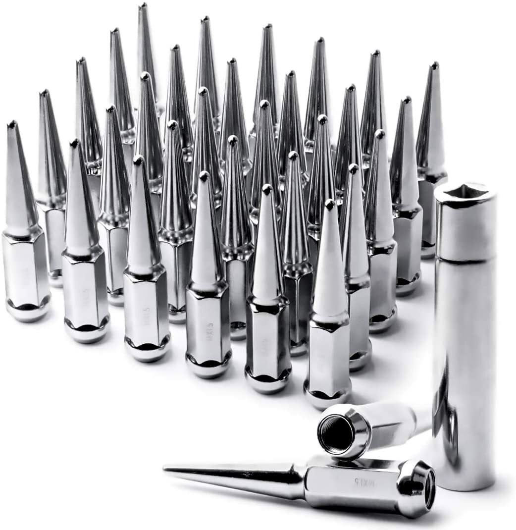 32x Chrome Spike Lug Nuts 14x1.5 Fits Ford F-250 F-350 SuperDuty Trucks 4.5" Tal