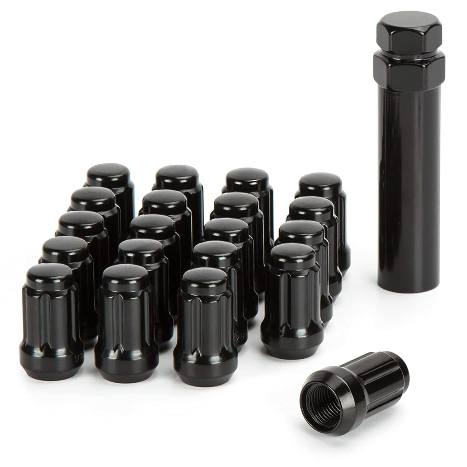 24 Black 6 Spline Lug Nuts 12x1.5 Fits 2013 and Newer Ford Ranger + Security Key