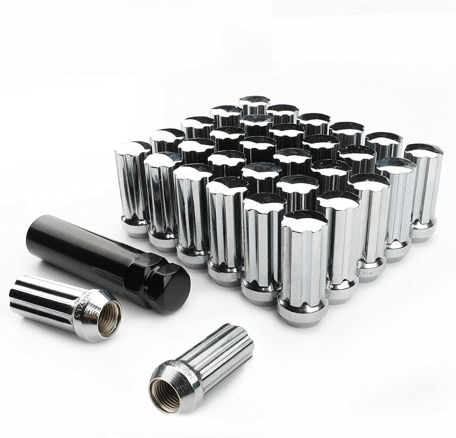 32 Chrome Spline Lug Nuts 14x1.5 For Chevy 8 Lug GMC 2500 3500 HD Duramax + Key