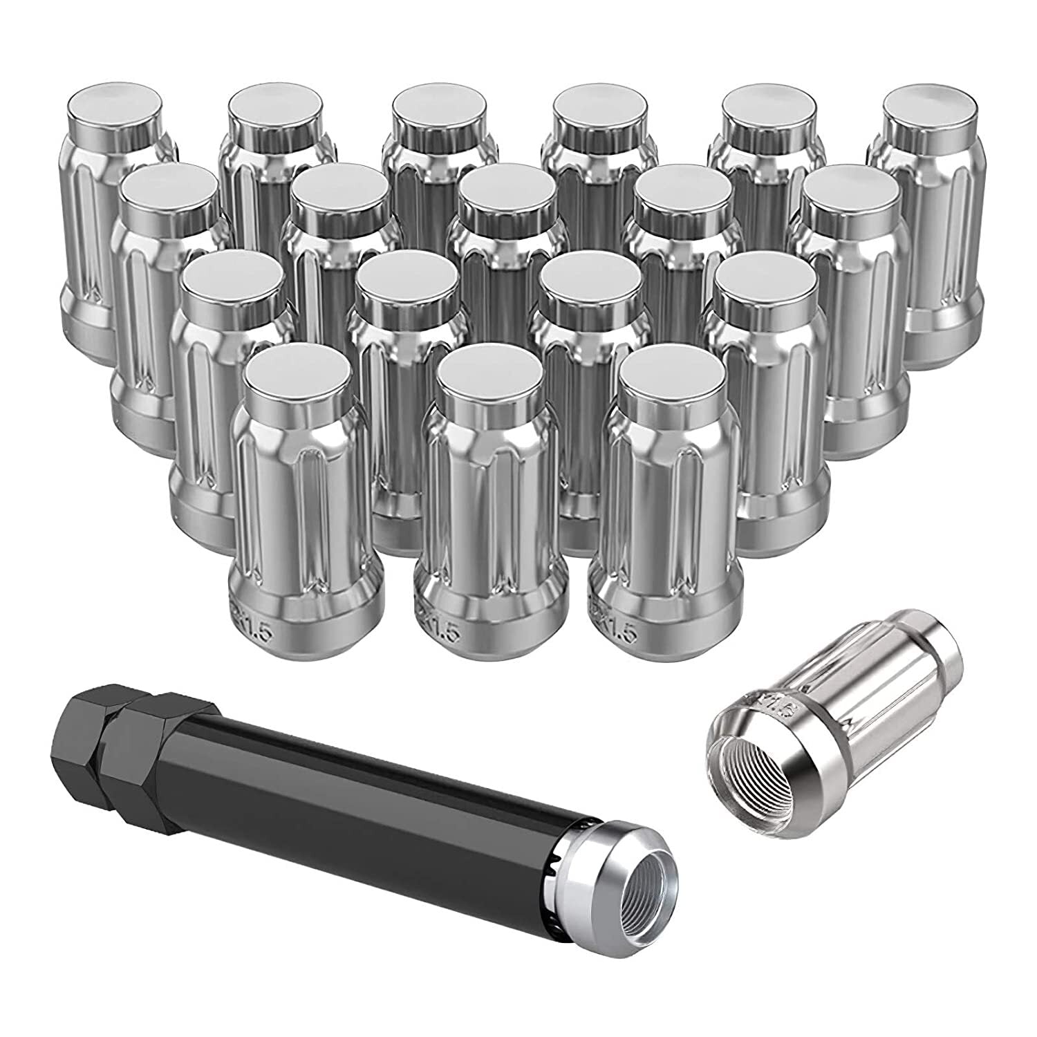 20x QUALITY Chrome 7 Spline Lug Nuts 2" Inch 1/2x20 Fits Dodge Ram 1500 + Key