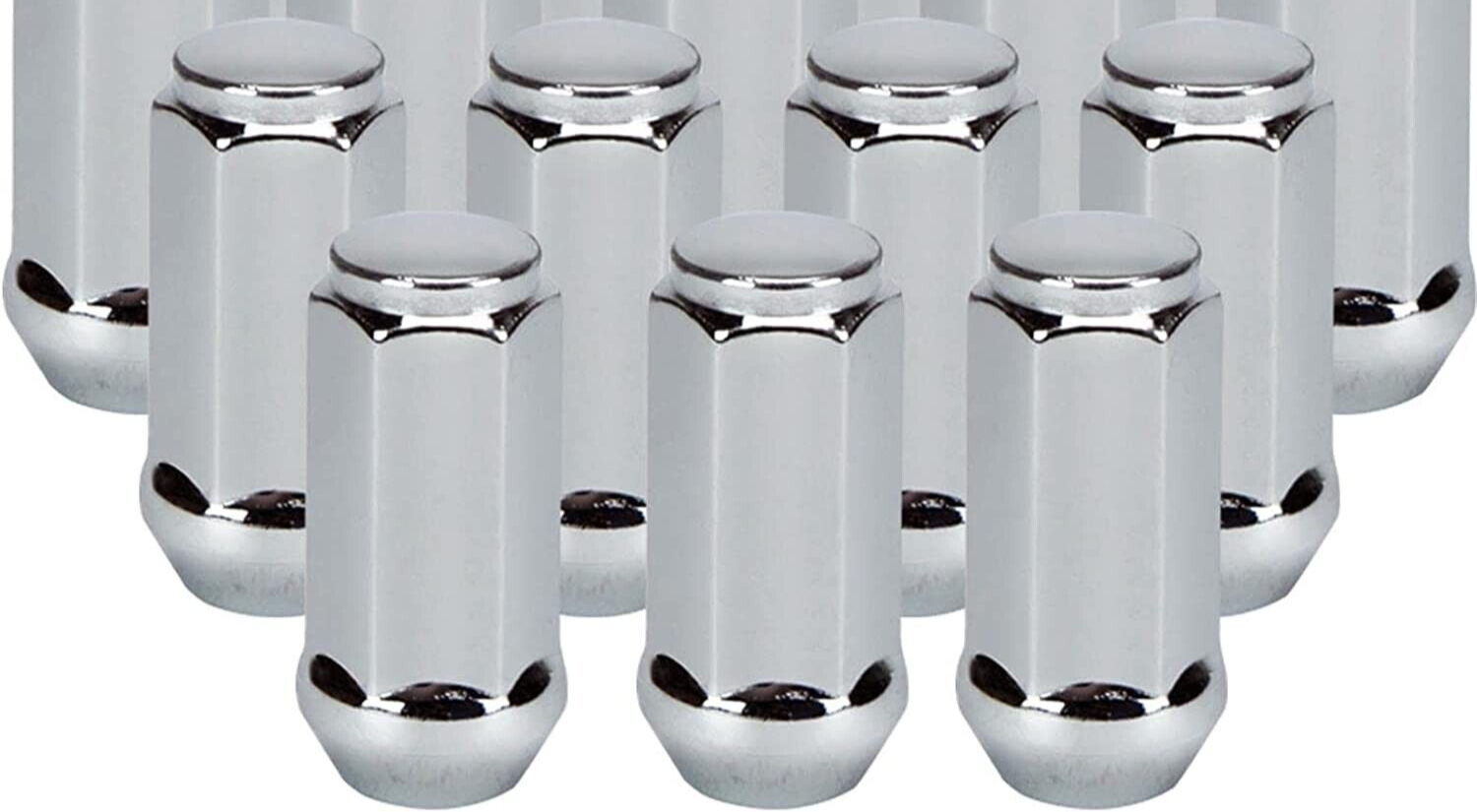 9/16-18 Chrome Bulge Acorn Lug Nuts 2" Tall Fits Ford Chevy Dodge Ram Trucks 8x