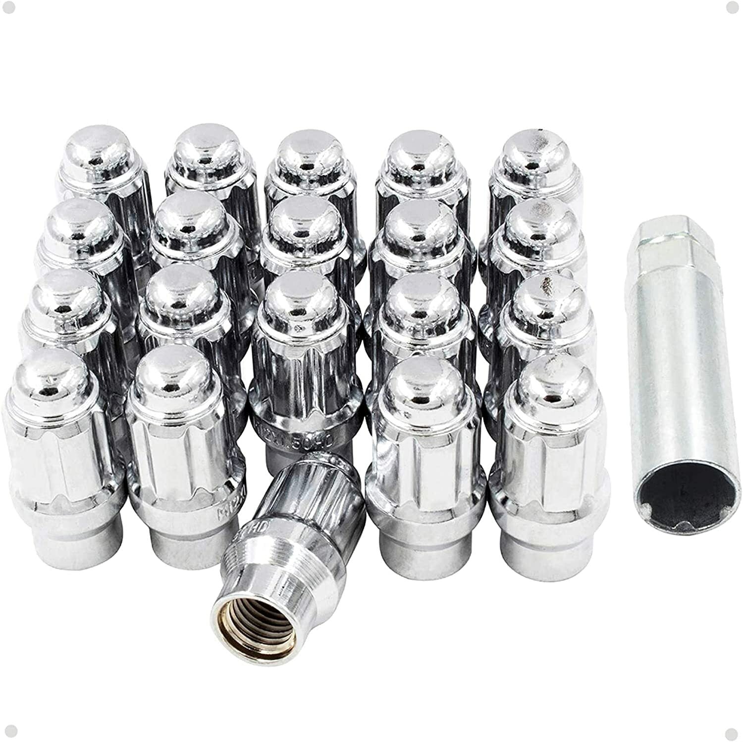 24x 12x1.5 Chrome Extended Thread Spline Lug Nuts ET Tapered Conical Seat + Key