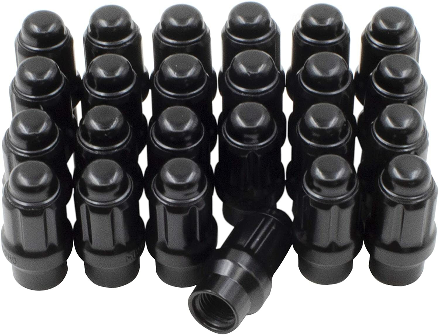 24x 12x1.5 Black Extended Thread Spline Lug Nuts ET Tapered Conical Seat + Key