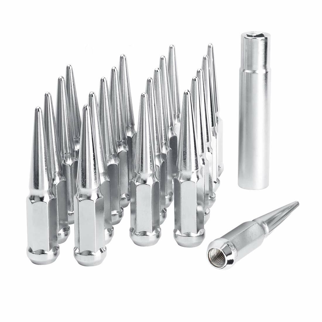 Chrome Spike Lug Nuts 14x1.5 Fits Jeep Wrangler Grand Cherokee Gladiator + Key