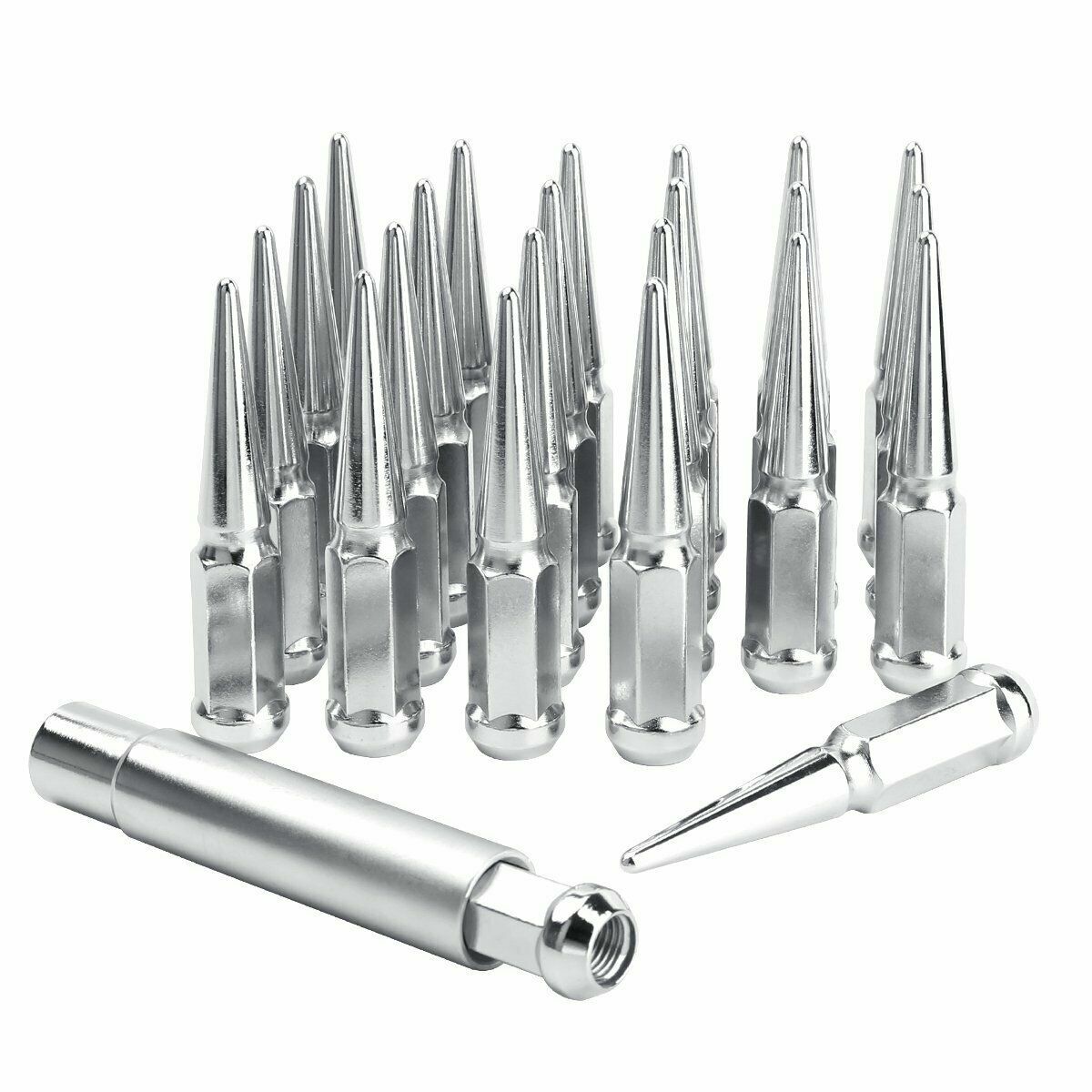 24 Chrome Spike Lug Nuts 12x1.5 Fits 2021 & Newer Fits Bronco + Security Key