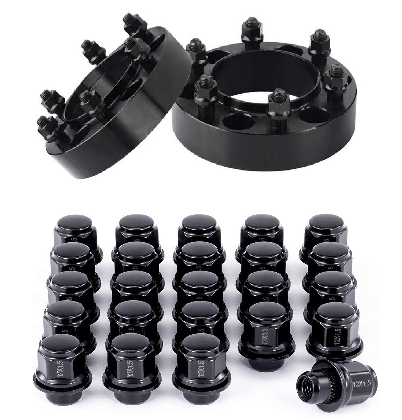 2pc 6x5.5 Hub Centric 1.25" Inch Wheel Spacers For Toyota Trucks + 24 Black Lugs