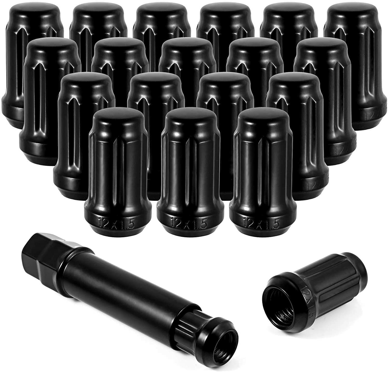 24 Black ET Spline Lug Nuts 12x1.5 Fits 2013-2022 Ford Ranger + Security Key