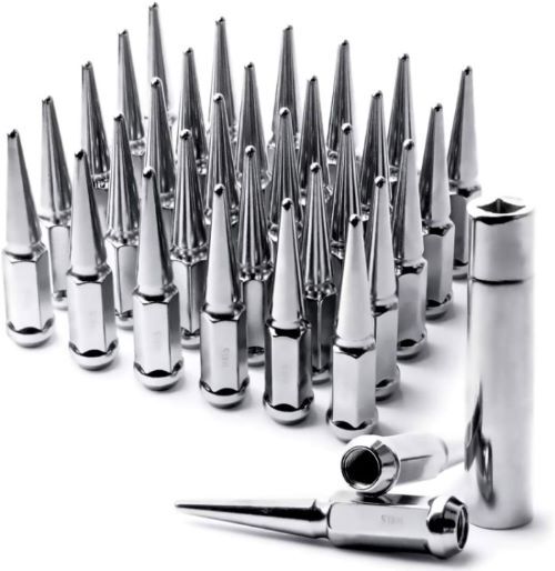 20 Chrome Spike Lug Nuts 7/16-20 Fits Firebird GTO Cutlass + Security Key