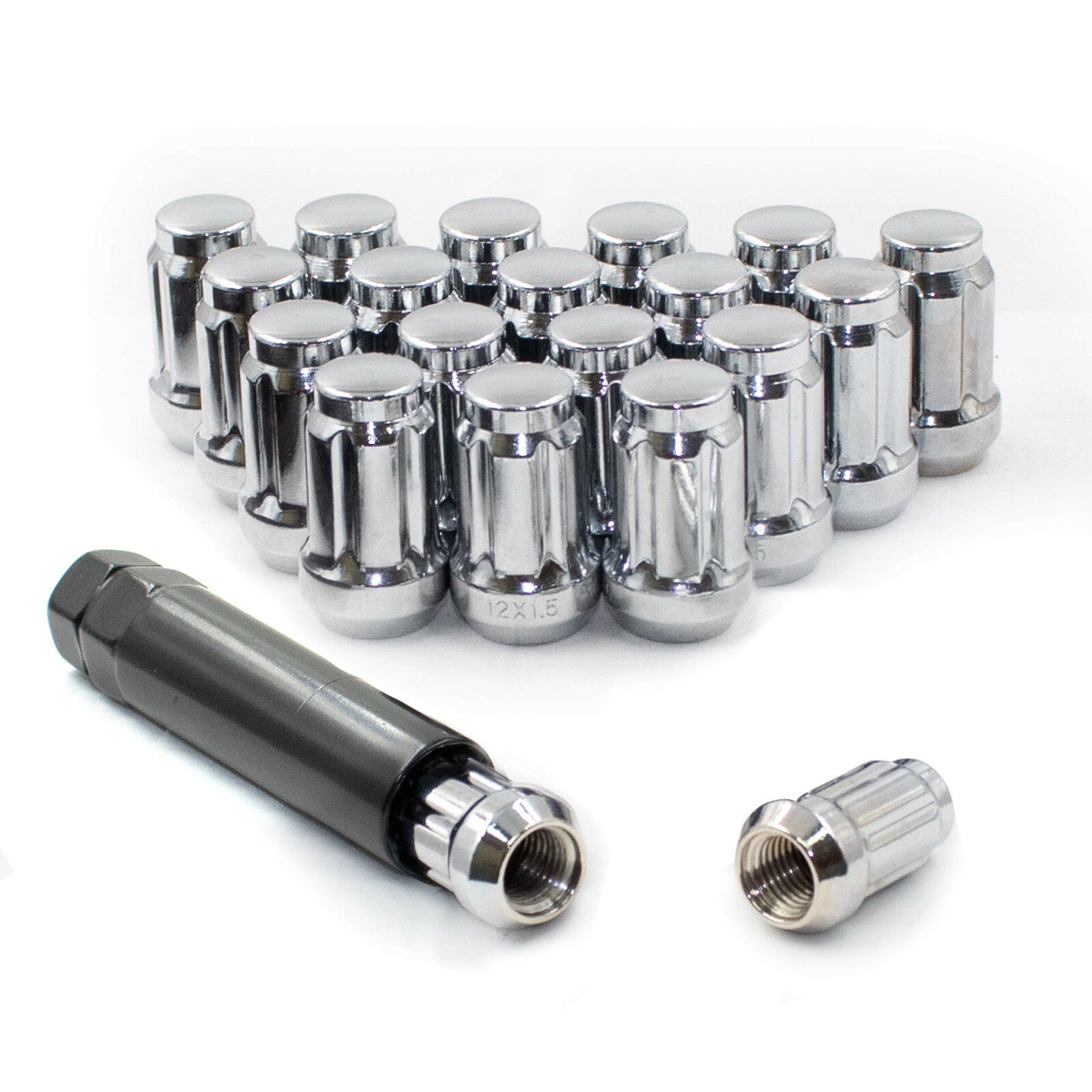 24x Chrome 6 Spline Lug Nuts 12x1.5 Fits 2021-2024 Ford Bronco + Security Key