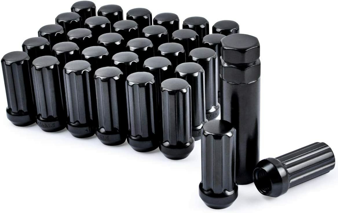 32 Black Spline Lug Nuts + Key Chevy Silverado 2500 3500 HD Duramax GMC 14x1.5