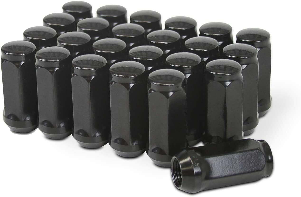 24 Black Bulge Acorn Lug Nuts 2" Fits 2019 Ram 1500 & Newer 6 Lug Trucks 14x1.5