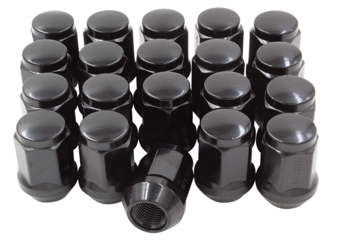 20x Black Bulge Acorn Wheel Lug Nuts 14x1.5 Closed End 1.38" Tall 3/4" Hex
