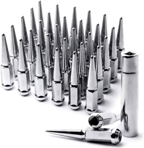 24 Chrome Spike Lug Nuts 14x2 Fits Ford F-150 Raptor Lariat King Ranch Expeditio