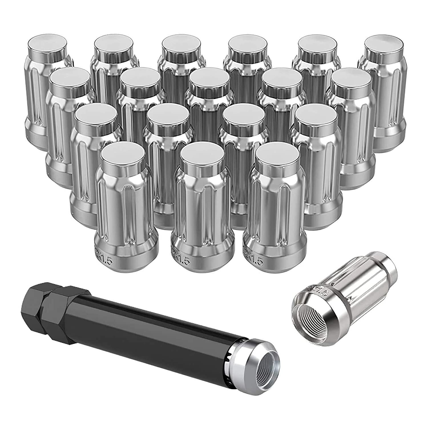 20 Chrome Spline Lug Nuts 14x1.5 Fits 2015 and Newer Ford Mustang GT GT500 Shelb