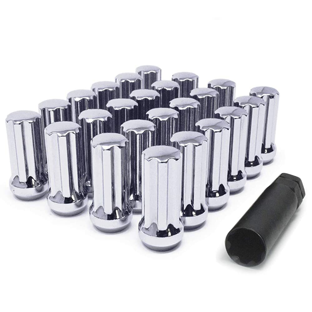 Chrome Spline 14x1.5 Lug nuts Fits 2019 and Up Ram 1500 Trucks 1.9" Tall + Key