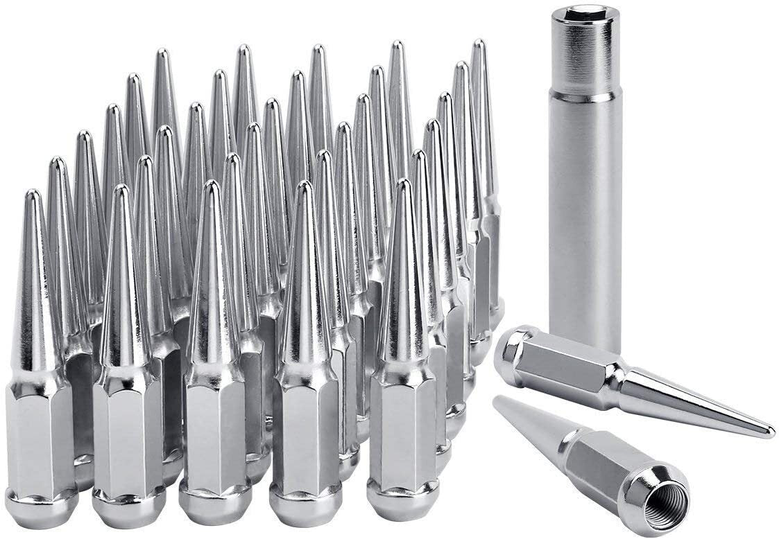 20x Chrome Spike Lug Nuts 7/16-20 Fits Chevy Pontiac Buick Olds + Security Key