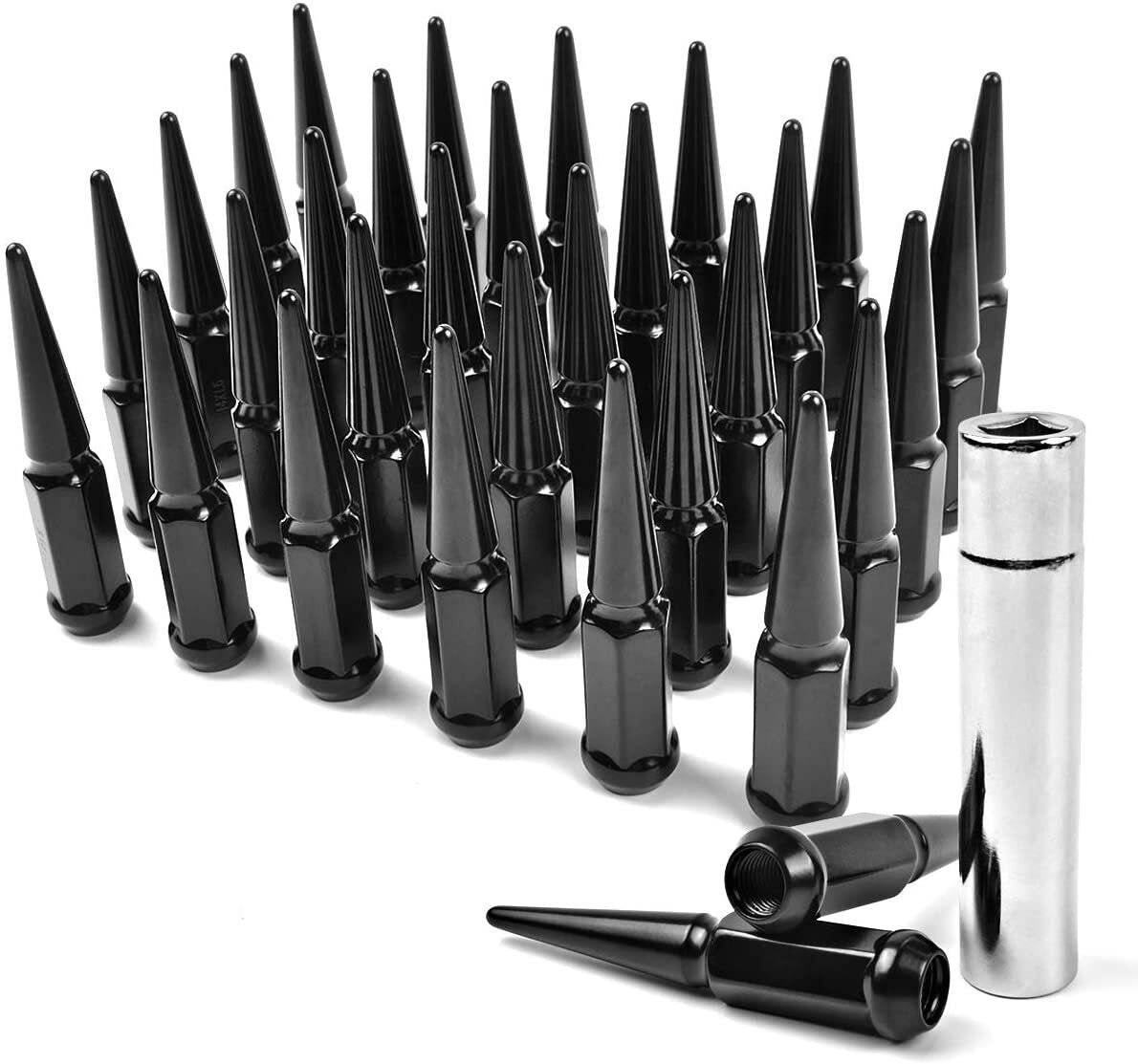 32 Black Spike Lug Nuts 14x1.5 Fits Ford F-250 F-350 SuperDuty Trucks 4.5" Tall
