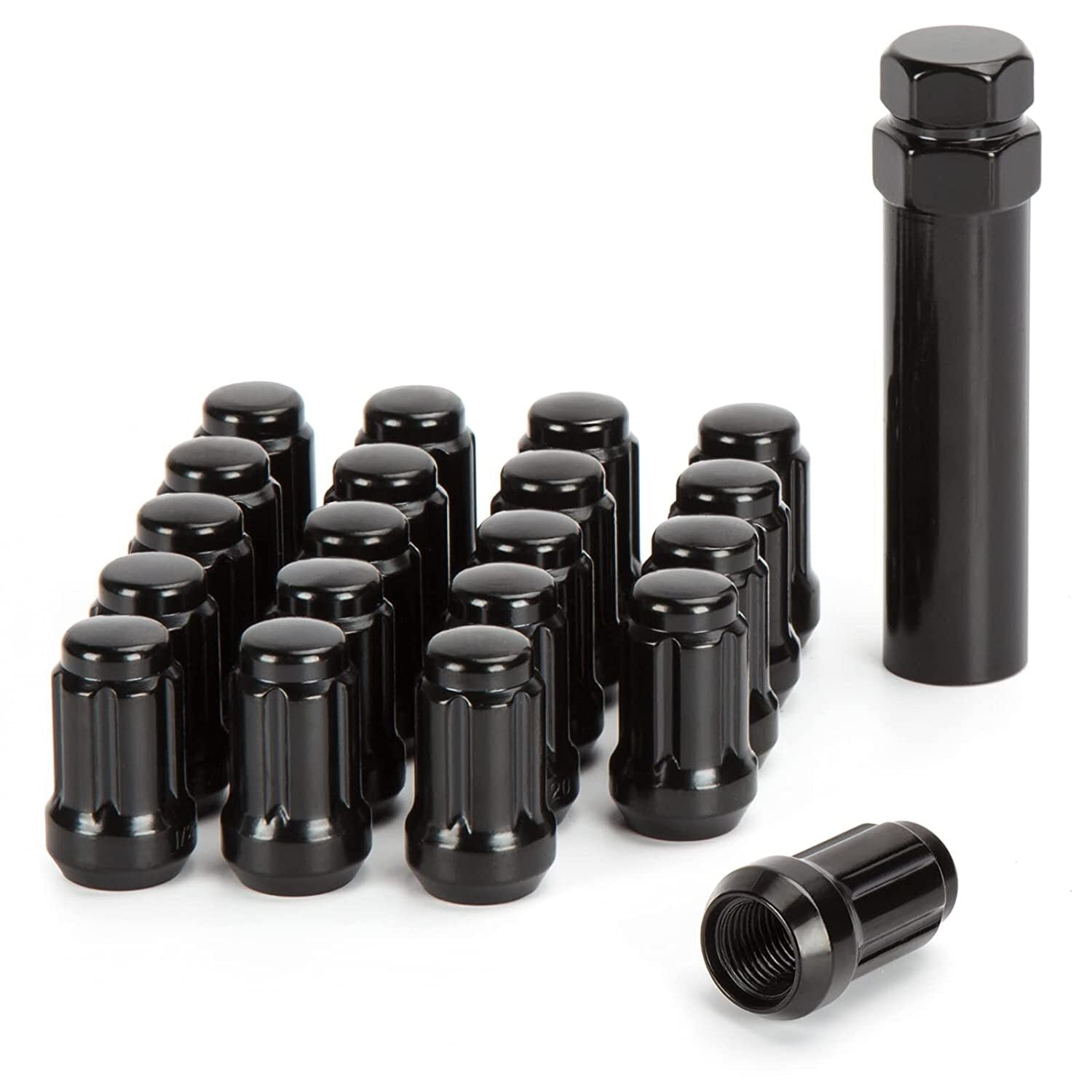 20x Black 6 Spline Lug Nuts 1/2"-20 Closed End Fits Jeep 5x4.5 5x5 5x5.5 + Key